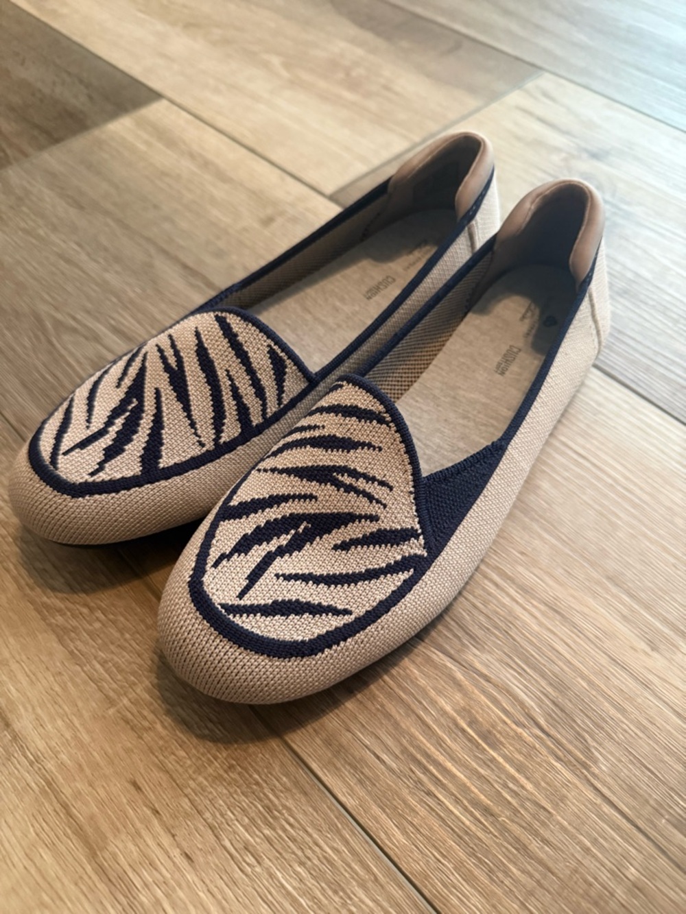 Neutral and Navy Zebra Knit Women's Slip-On Flats